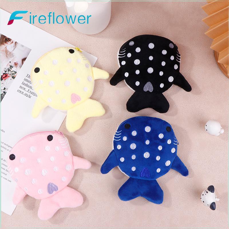 Fireflower กระเป๋าเหรียญการ์ตูนฉลาม Plush พร้อมซิป สําหรับเด็ก พร้อมจี้สายเคเบิลข้อมูล ของขวัญน่ารัก