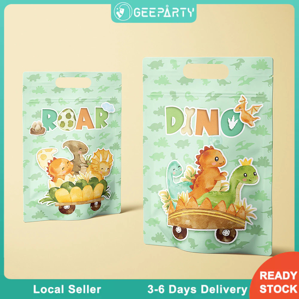 GeeParty 10 ชิ้น ถุงขนมไดโนเสาร์ T-Rex น่ารัก ตั้งได้ สำหรับเด็ก ปาร์ตี้วันเกิดเด็ก ของชำร่วย ของขวัญเด็ก อุปกรณ์งานปาร์