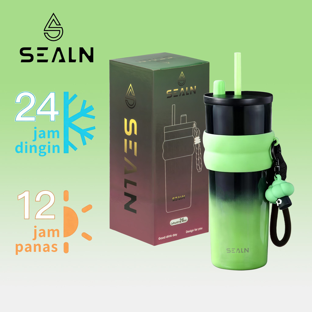 SEALN แก้วเก็บความเย็น สเตนเลสแท้ ขนาด 710 มล. ฝามีหูหิ้ว แถมหลอด มีหลายสี แช่เย็นไว้ 12 ชั่วโมง พกพาสะดวก