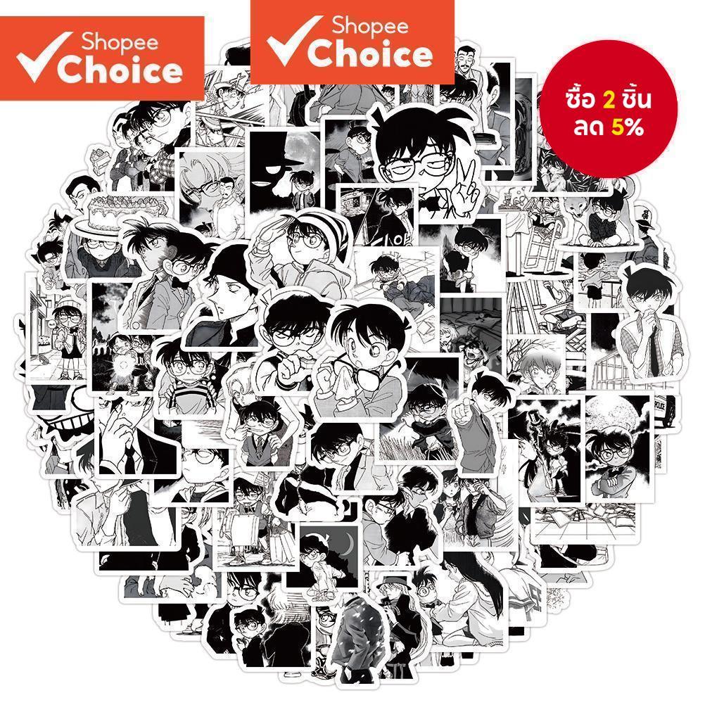 สีดําและสีขาวอะนิเมะสติกเกอร์ 100PCS Detective Conan Graffiti สําหรับหมวกกันน็อคจักรยานบัญชีมือกรณีดินสอ Decals LanLanStickersWorld