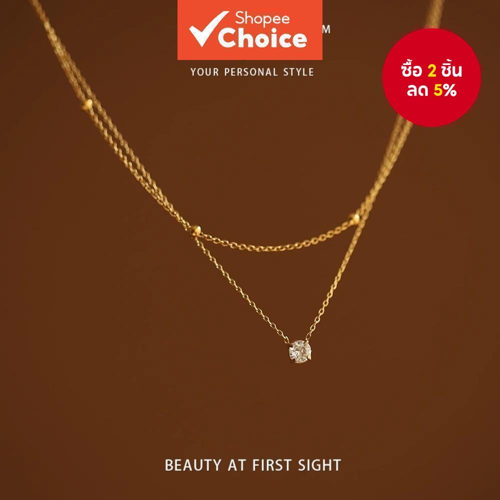 Dainty Double Layer เพชรเดี่ยวสร้อยคอเหล็กไทเทเนียมผู้หญิงหรูหรา Layered Collarbone Chain