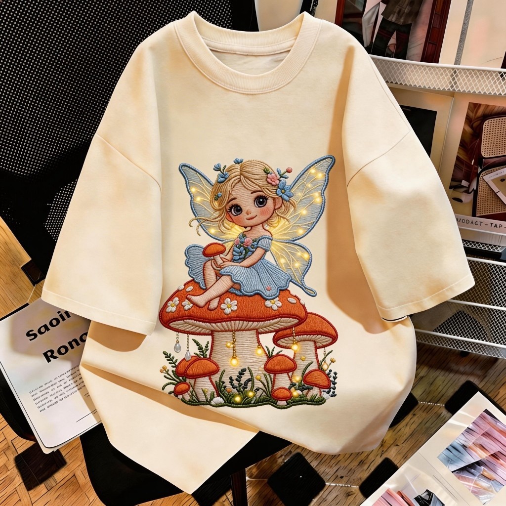 DailyTee🌟 เสื้อยืด oversize เสื้อเท่ๆ เกาหลี " Fairy Mushroom " เสื้อแฟชั่นใ เกาหลีสไตล์ พิมพ์ลาย ผ้านิ่มใส่สบาย COD📦