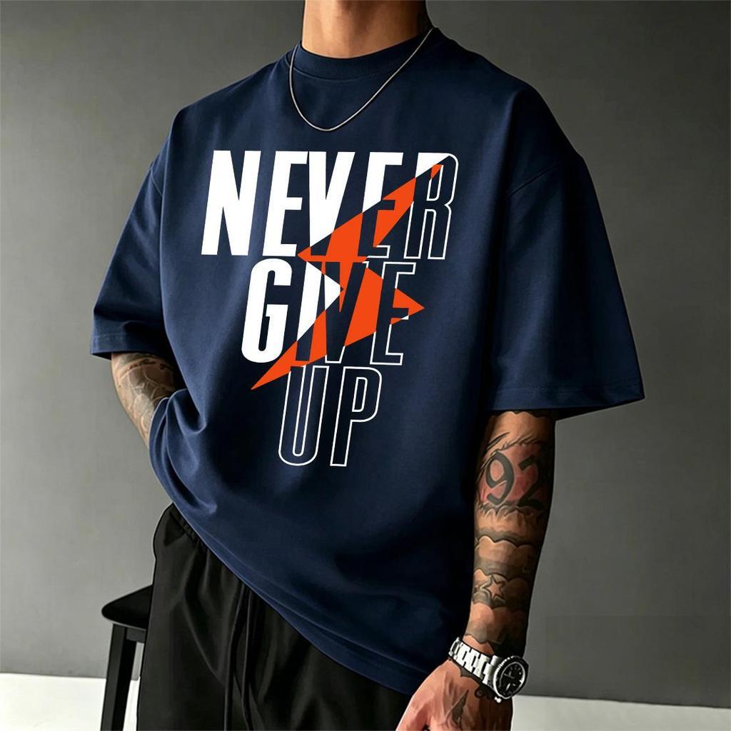 Sea.Tee [COD]🔥 เสื้อยืด oversize cotton100% เสื้อแฟชั่น คอกลม แขนสั้น พิมพ์ลาย 'NEVER GIVE UP' สไตล์ลำลอง ใส่สบาย S-3XL