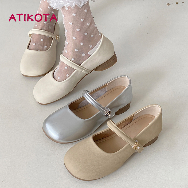 WA8 Atikota รองเท้า Mary Jane สําหรับผู้หญิงภาษาฝรั่งเศสคํา All Match Chunky Heels