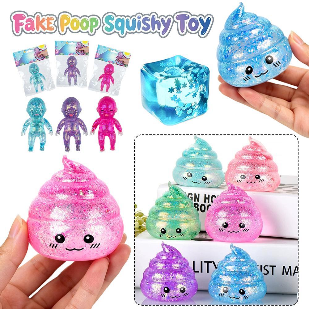 Glitter Fake Poop ตลก บีบของเล่นยืดหยุ่น อารมณ์ Calm Leisure Party ของเล่น