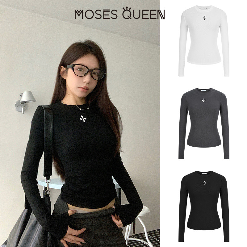 MOSESQUEEN เสื้อกันหนาวแขนยาวแบบราชินี มอสส์ สำหรับต้นฤดูใบไม้ร่วง ดีไซน์.slim fit พิเศษด้านบนพร้อมลายปัก ใช้งานได้หลากหลายวันในและนอกบ้าน #63378