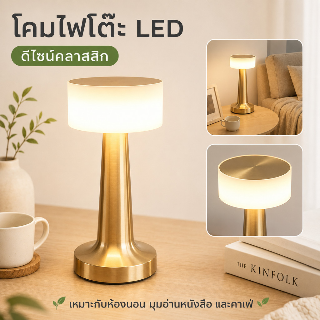 โคมไฟตั้งโต๊ะเรโทร LED โลหะ ชาร์จไฟได้ ปรับไฟได้ 3 สี สำหรับตกแต่งร้านกาแฟและบาร์