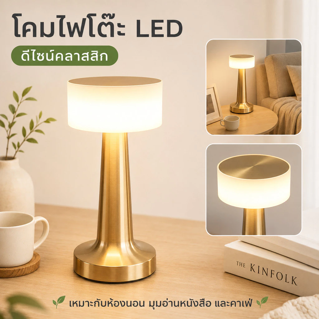 โคมไฟตั้งโต๊ะเรโทร LED โลหะ ชาร์จไฟได้ ปรับไฟได้ 3 สี สำหรับตกแต่งร้านกาแฟและบาร์