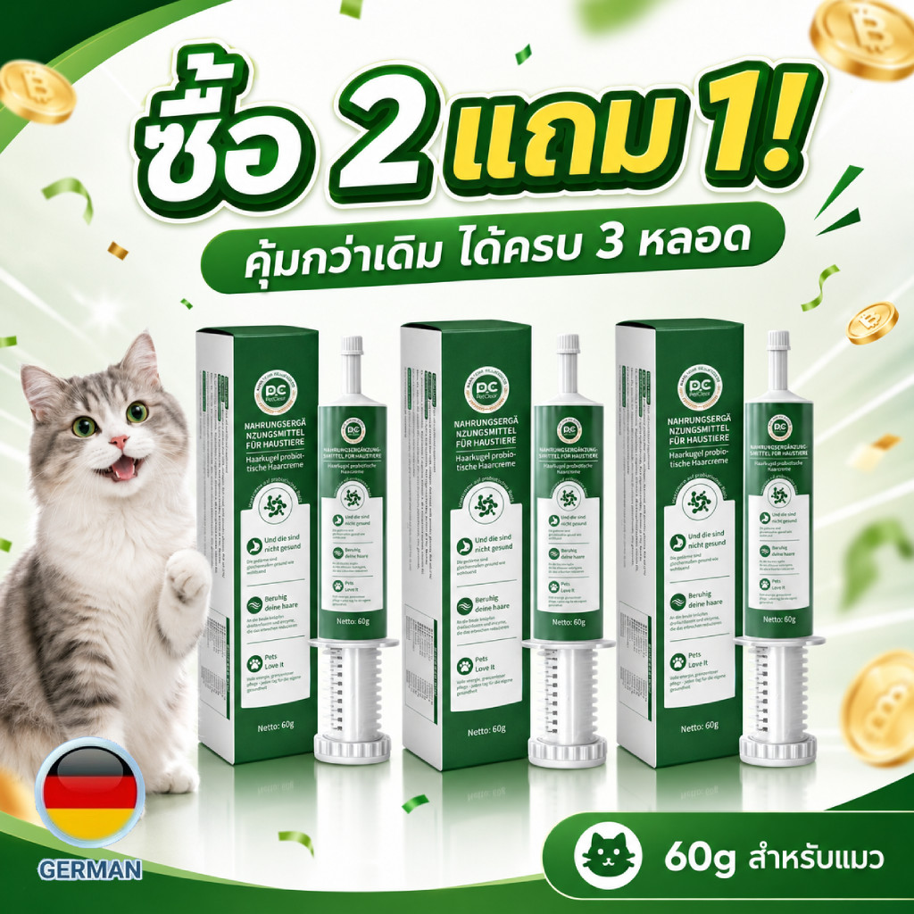 เจลขับขนแมว โปรไบโอติก 60g อาหารเสริมแมว ดูแลก้อนขน ลำไส้ และขนเงางาม