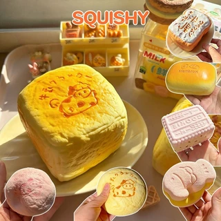 COD สกุชชี่ Squishy ขนมปังโทสต์รสนมจำลอง ขนมปังสร้างสรรค เหนียวที่เพิ่มขึ้นช้า ของเล่นคลายเครียด