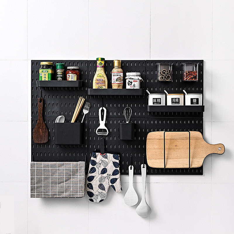 ชั้นวางติดผนังห้องครัวติดผนังชั้นวาง Perforated-Free Wall Perforated Board พลาสติกสีดํา Perforated B