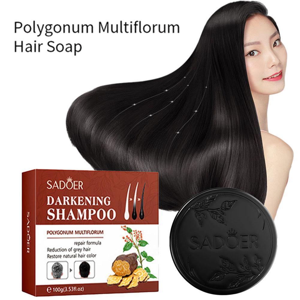 สบู่สระผม Polygonum Multiflorum ทําความสะอาดล้ําลึก Natural Hair Black Soap A3o5