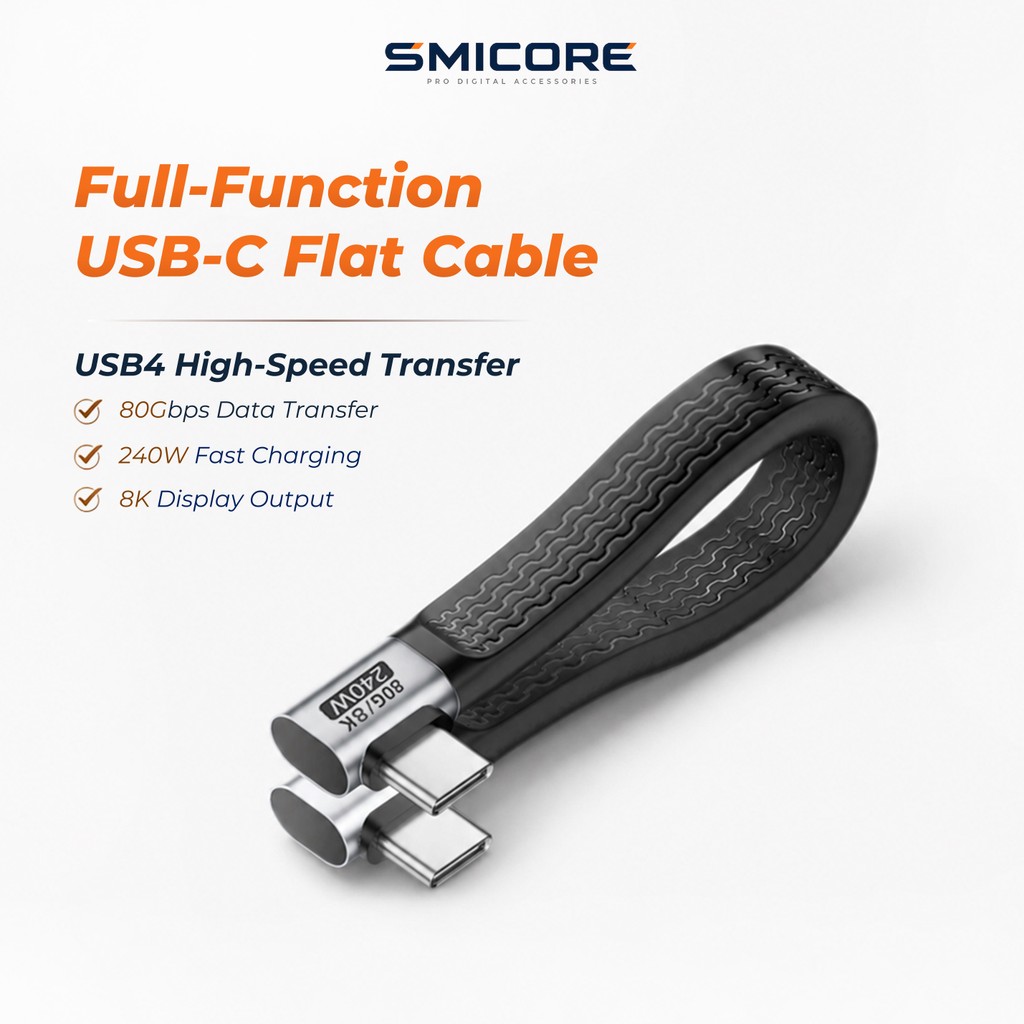 สาย USB4 Type-C สั้น หัวงอคู่ 90° 80Gbps PD 240W ชาร์จเร็ว สำหรับ Power Bank SSD ฮาร์ดดิสก์