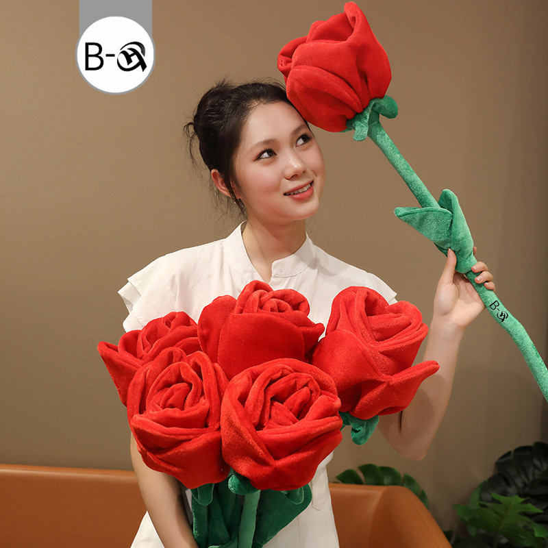 BHQ กุหลาบผ้ากำมะหยี่ ขนาดใหญ่ ดอกกุหลาบผ้าประดิษฐ์เหมือนจริง ของขวัญวันวาเลนไทน์ 85/100cm