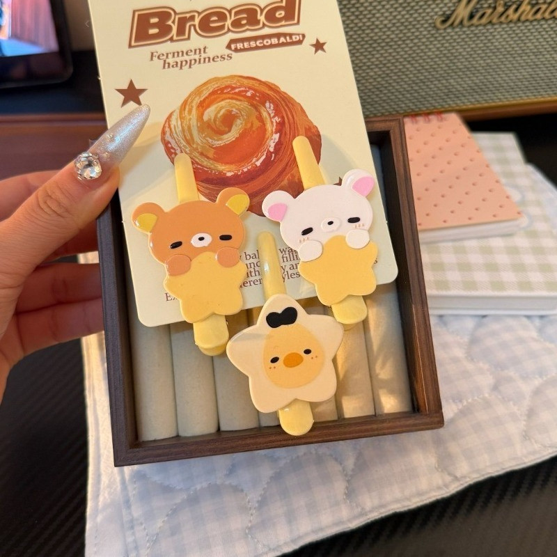 ชุดกิ๊บติดผม 3 ชิ้น Rilakkuma หมีครีมกอดดาว ดีไซน์น่ารัก สําหรับจัดแต่งทรงและเก็บไรผม พร้อมคลิปปากเป็ด