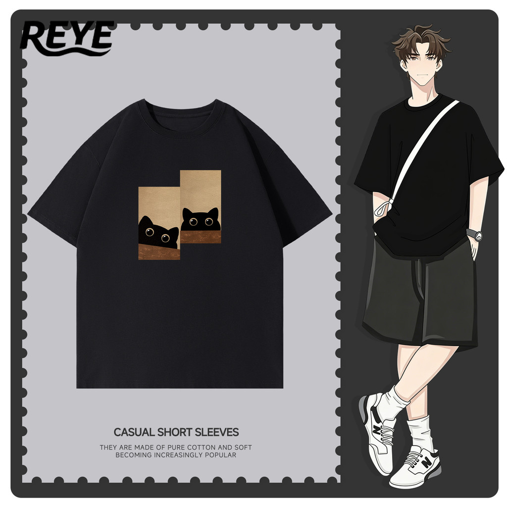 REYE เสื้อยืดคอกลม ผ้าฝ้ายแท้ 100% 220G เสื้อยืดผู้ชาย แฟชั่นฤดูร้อน นุ่มสบาย ไม่หด