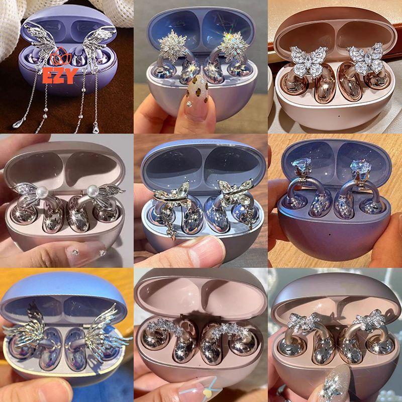 EZY 1 คู่คลิปบนหูฟัง Rhinestone เปิดหูอุปกรณ์เสริมที่ถอดออกได้ DIY เครื่องประดับสําหรับหูฟังไร้สายอัพเกรดดูมีสไตล์ใหม่