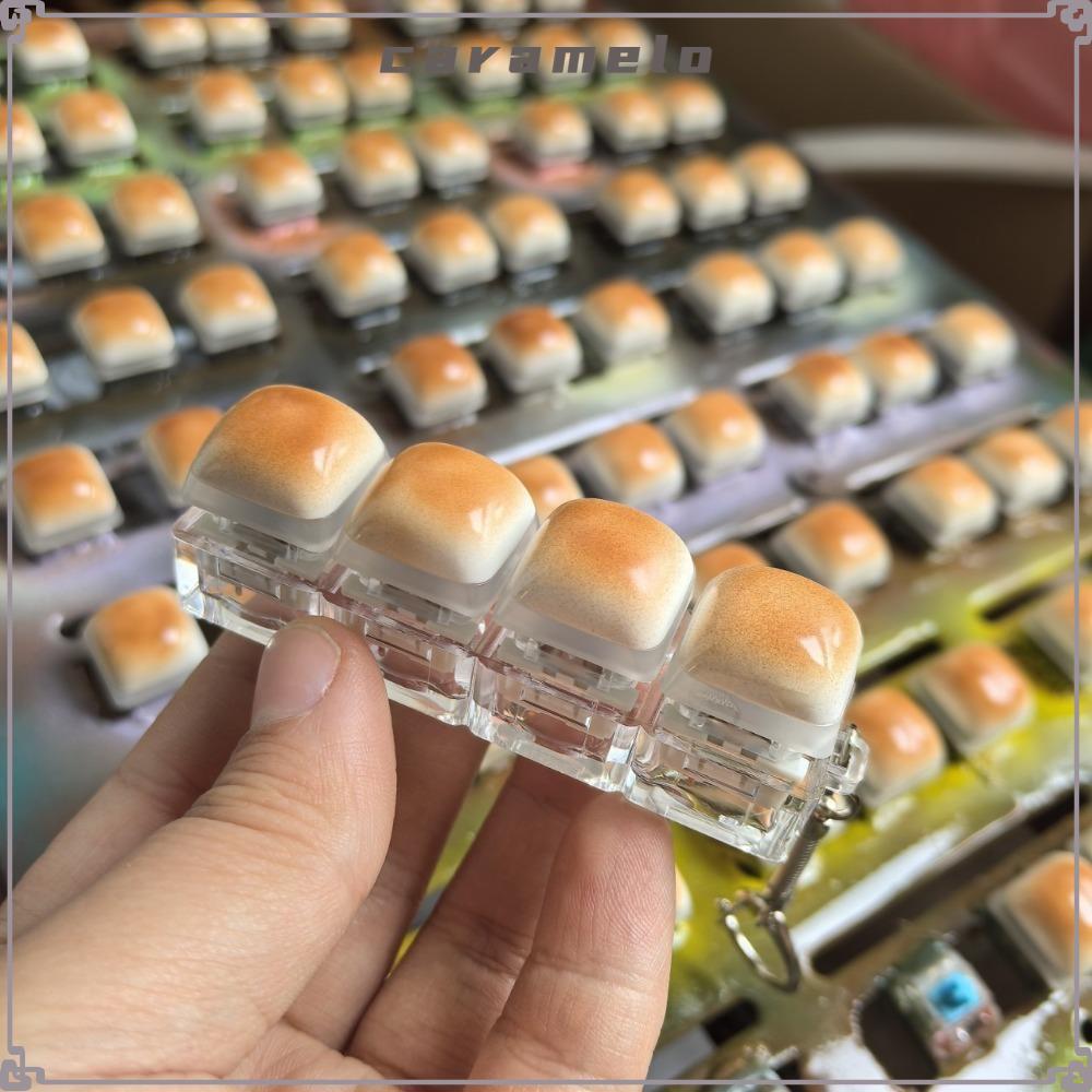CARAMELE Fidget พวงกุญแจ, ปุ่มปุ่มคาราเมลขนมปังออกแบบนิ้วคีย์บอร์ดหมวก, ผ่อนคลายผ่านเวลาบรรเทาความเครียด DIY ปุ่มคีย์บอร์ดพวงกุญแจผู้ใหญ่