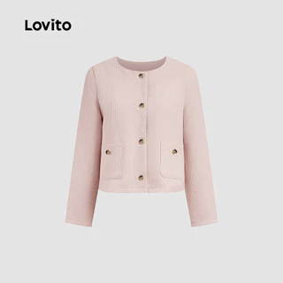 Lovito สง่างาม เสื้อโค้ทผู้หญิง ทรงหรู แขนยาว ฤดูใบไม้ร่วง ฤดูหนาว สีชมพู พร้อมกระเป๋าและเข็มขัด เกาหลี อินเทรนด์ L156AD250