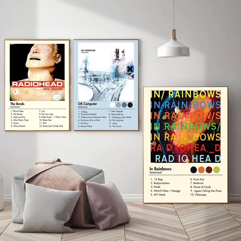 Radiohead Album พิมพ์ผ้าใบใน Rainbows/The Bends/OK คอมพิวเตอร์ Trilogy Wall Art Vintage เพลงโปสเตอร์