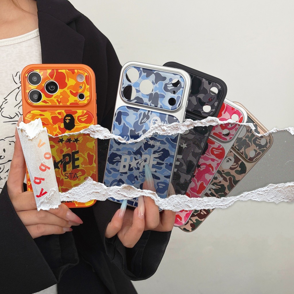 ทันทีเปลี่ยนIPhone 17 Camouflage BAPE Hard Shellพื้นผิวเงาเคสโทรศัพท์เหมาะสําหรับIPhone17 17Pro 17ProMax 16 16ProMax 16Pro 15 15P 15PM 14PM 14Pro 13 13P 13PM