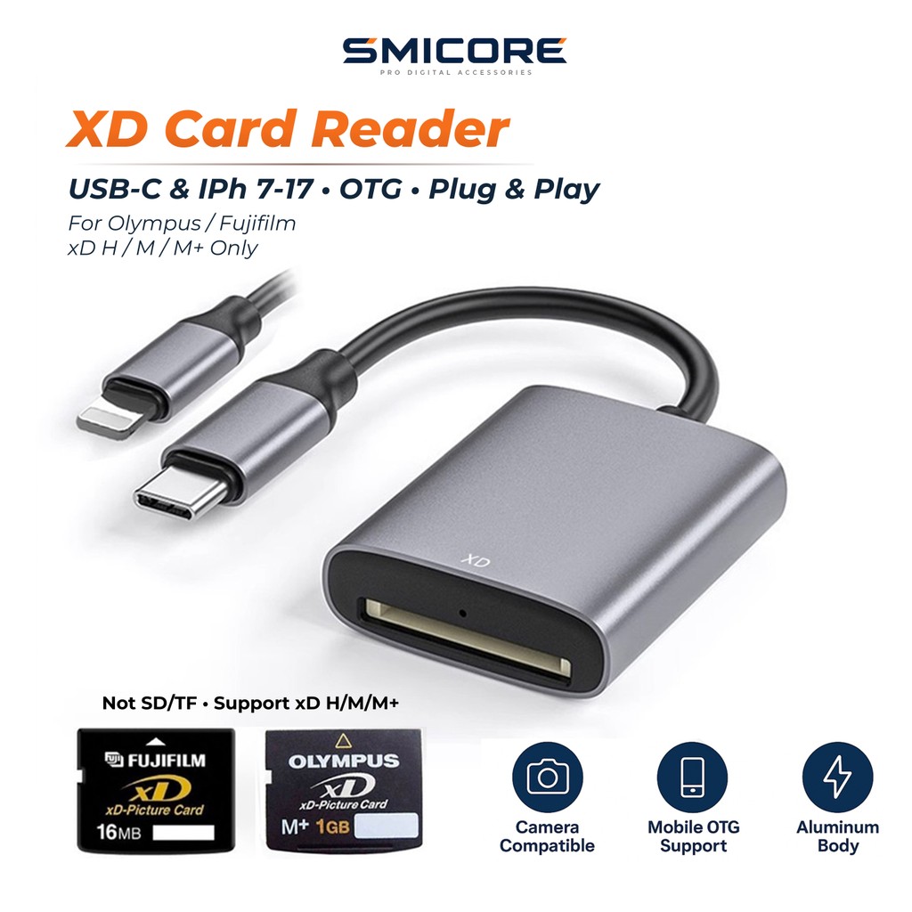 xD Card Reader USB-C OTG สำหรับกล้อง Olympus และ Fujifilm โอนรูปไว รองรับการ์ด xD รุ่น H/M/M+ มาตรฐาน xD-Picture