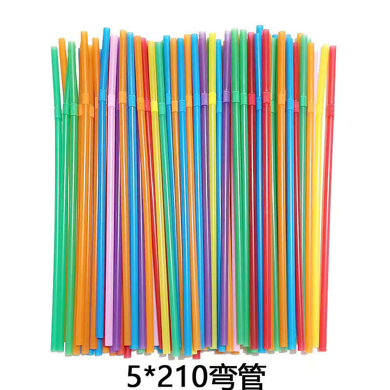 หลอดพลาสติกใช้แล้วทิ้งสียืดหยุ่น 5 มม. ฟู้ดเกรด 100 ชิ้น 5X210 สําหรับน้ําผลไม้ ชานม และโคล่า