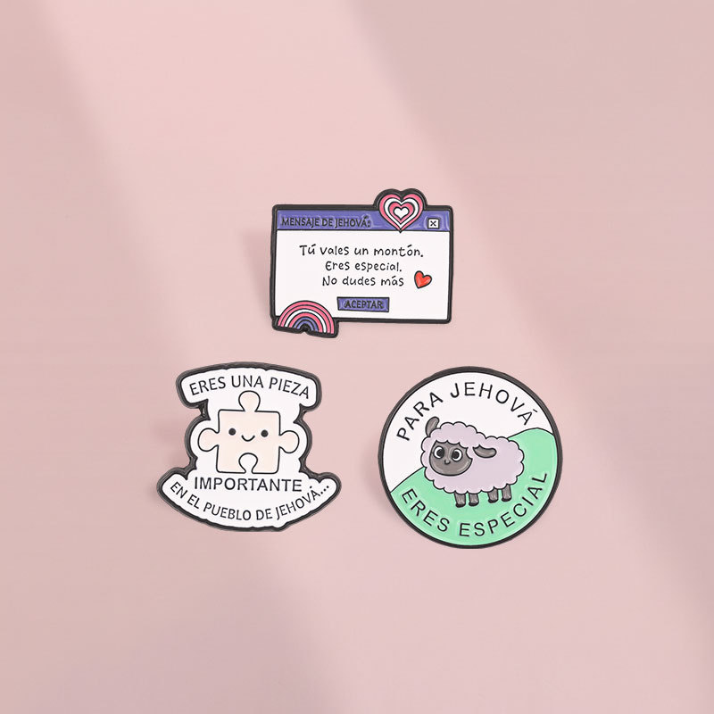 สเปน Jehovah Witness Themed เข็มกลัดเคลือบชุดคําคมสร้างแรงบันดาลใจปก Pin น่ารักแกะปริศนา Badge สําหรับกระเป๋าเป้สะพายหลังเสื้อผ้าอุปกรณ์เสริมของขวัญสําหรับเพื่อน