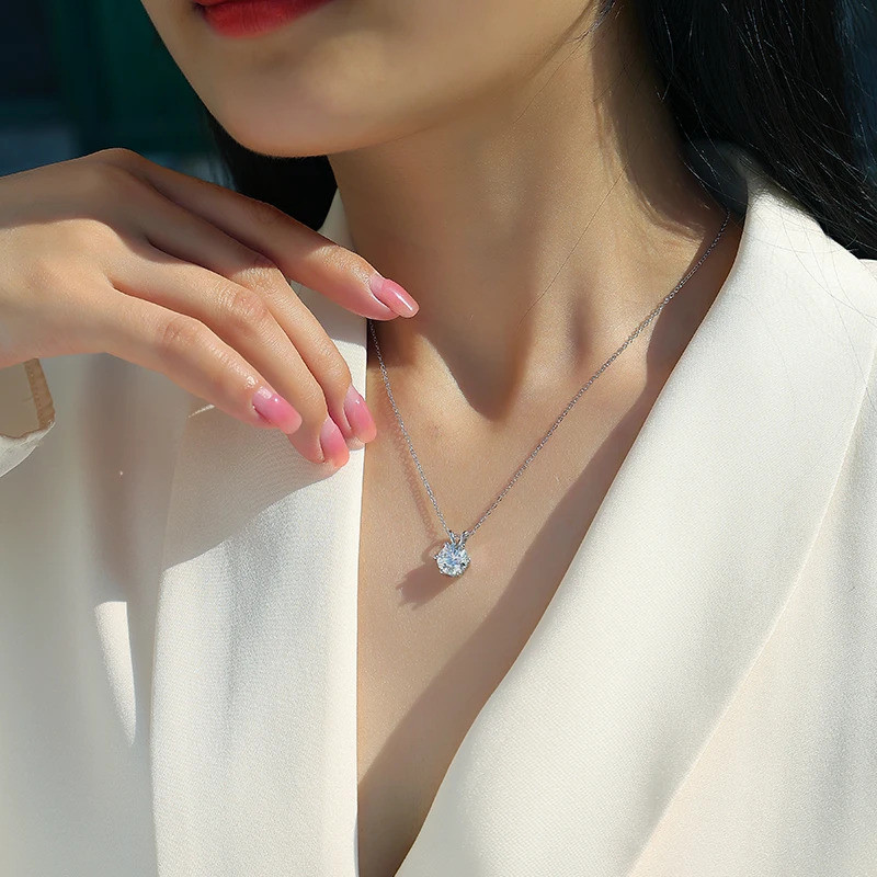 S925 เงินสเตอร์ลิง 1ct 2ct Moissanite สร้อยคอ D สีเครื่องประดับ Fine VVS สร้อยคอ