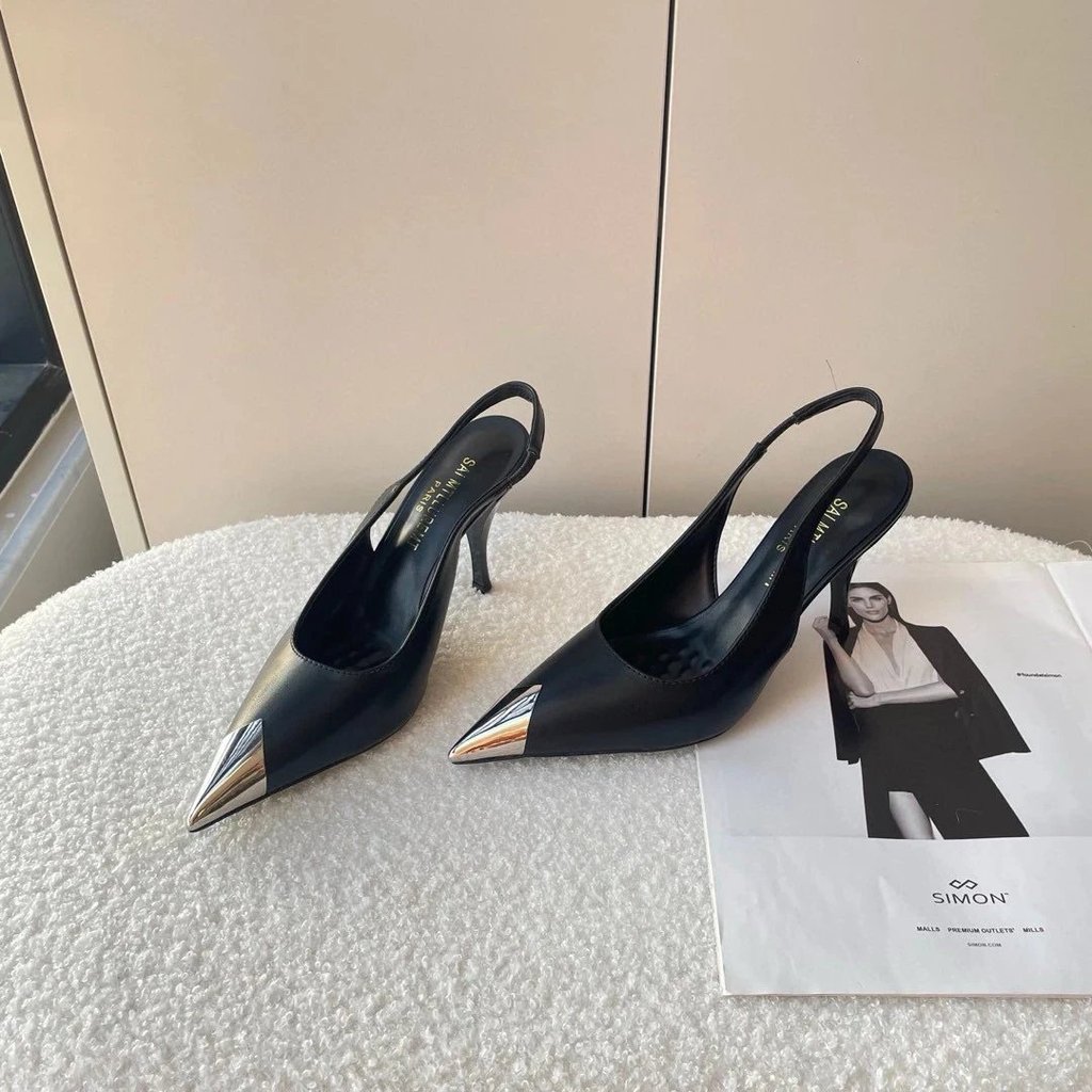 Sanint Lauren * Ysl2025/aw Pointed Toe โลหะ Toe รองเท้าส้นสูง ysl รองเท้าส้นสูง ysl รองเท้าเดี่ยว Sa