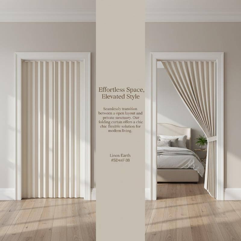 TST ม่านประตูพับหรูหราไม่จําเป็นต้องเจาะ Home Privacy Divider ผ้าทนทานติดตั้งง่ายสําหรับห้องนอนห้องนั่งเล่น SG