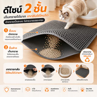 SKY พรมดักทรายแมว 2 ชั้น EVA แผ่นรองกระบะทรายแมว กันทรายติดเท้า เก็บทรายได้ดี ล้างทำความสะอาดง่าย Cat Litter Mat