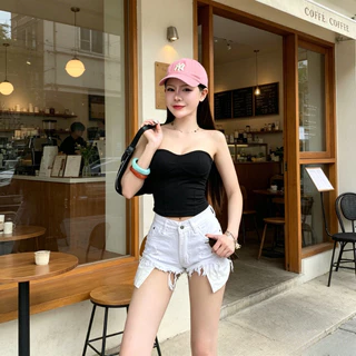 Rosie🌹 กางเกงยีนส์ขาสั้นแบบมีร่องขาด การออกแบบเซ็กซี่ เอวต่ำ เหมาะสำหรับการสวมใส่ที่ชายหาด#6666-6667