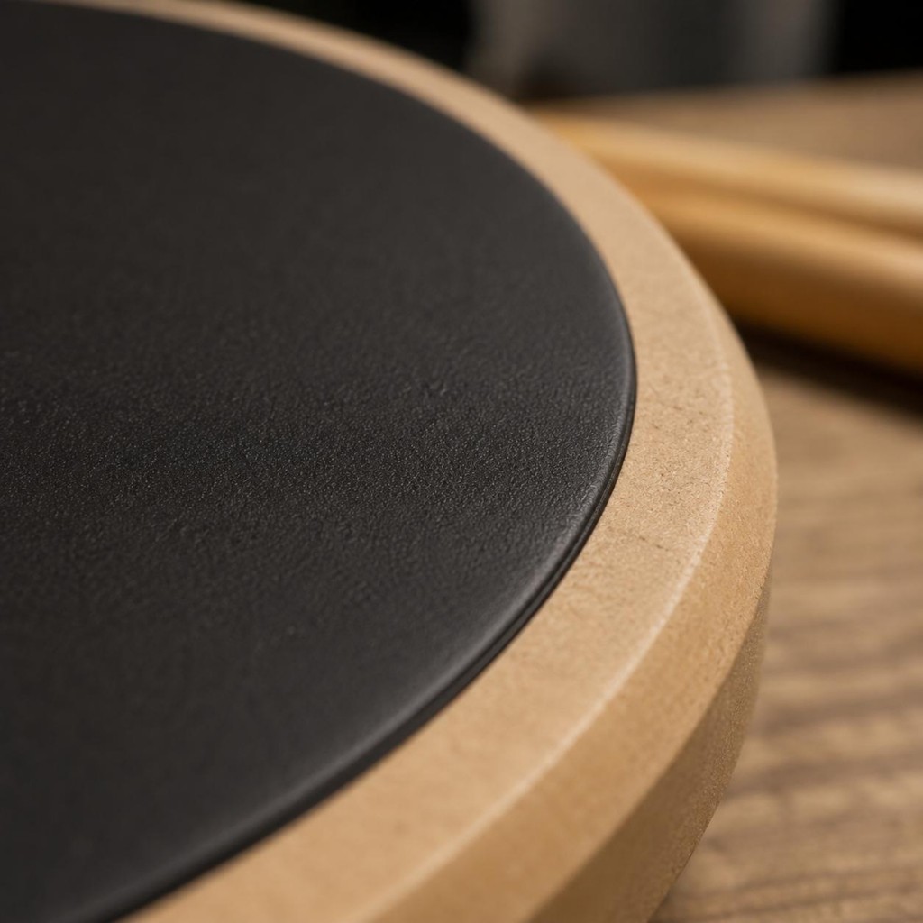 Quiet Drum Pad สีดํา Striking Surface 12 นิ้วกลอง Pad เพลงอุปกรณ์เสริม Beige Rim Hand Feel