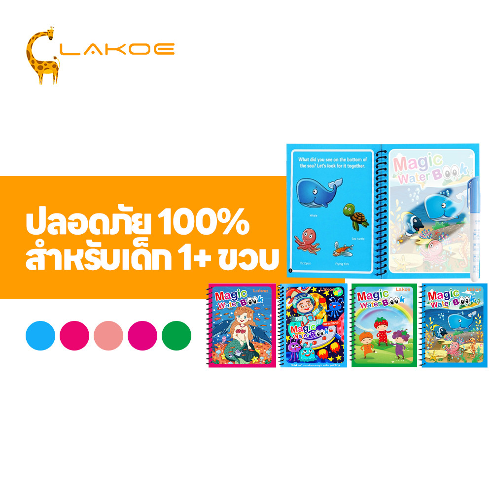 LAKOEMALL สมุดระบายสี หนังสือเด็ก ด้วยน้ำเปล่า Water book ใช้ซ้ำๆๆได้ coloring book 10ธีม ส่งเสริมการจดจำสี