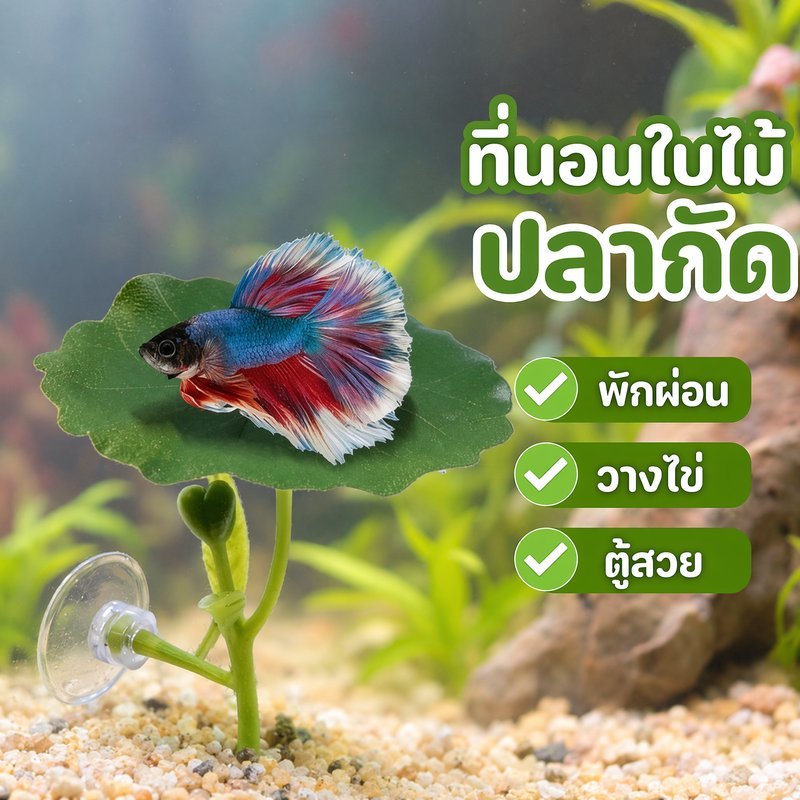 ใบไม้ปลอม ตกแต่งตู้ปลา ใบบัวเทียม ปลากัด ที่พักปลา วางไข่ พืชน้ำเทียม หลบซ่อน ตู้ปลาสวย