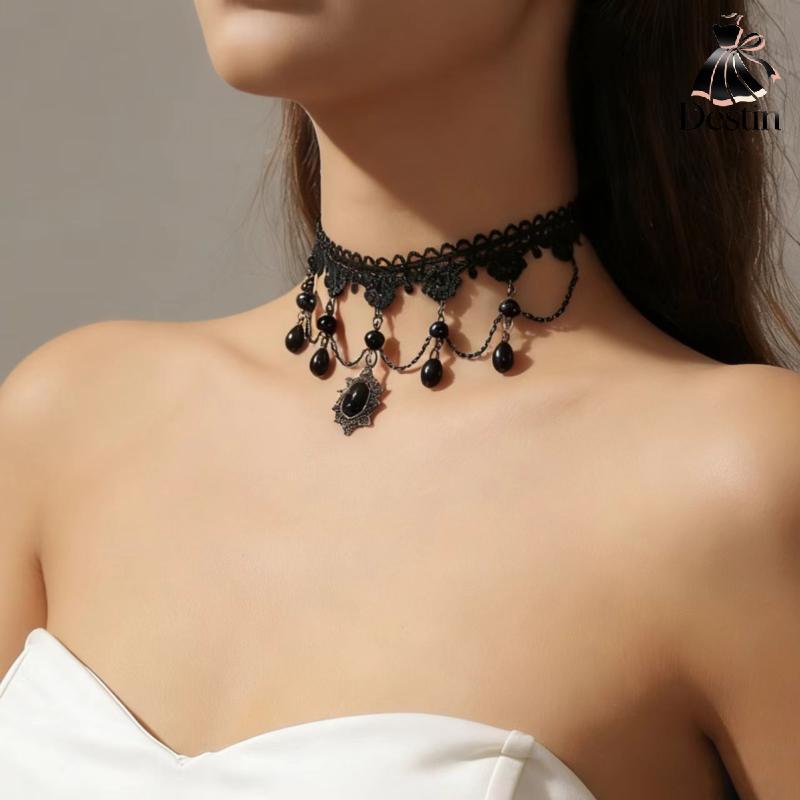 [KSA] Gothic Punk เซ็กซี่ลูกไม้คริสตัล Pendent Nelace สําหรับผู้หญิงวัยรุ่นหญิง Rivet ดอกไม้คอ Nelac