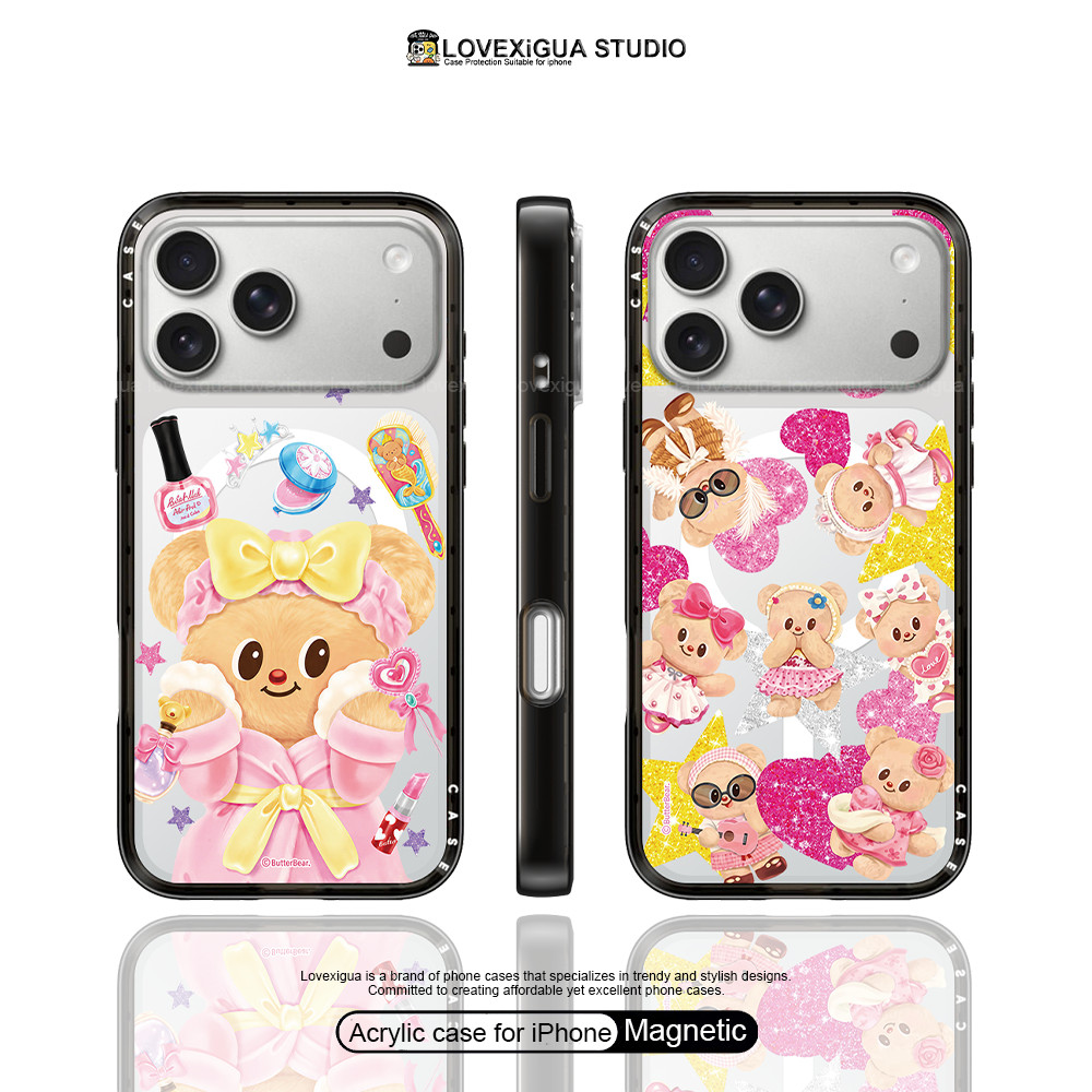 ชุดนอนน่ารักหมีสีเหลืองแม่เหล็กเคสโทรศัพท์ขนาดกะทัดรัดสําหรับiPhone 17Pro Max 17 Air 16 Plus 15 14 13 Pro Maxกรณีกันกระแทกฝาครอบป้องกัน