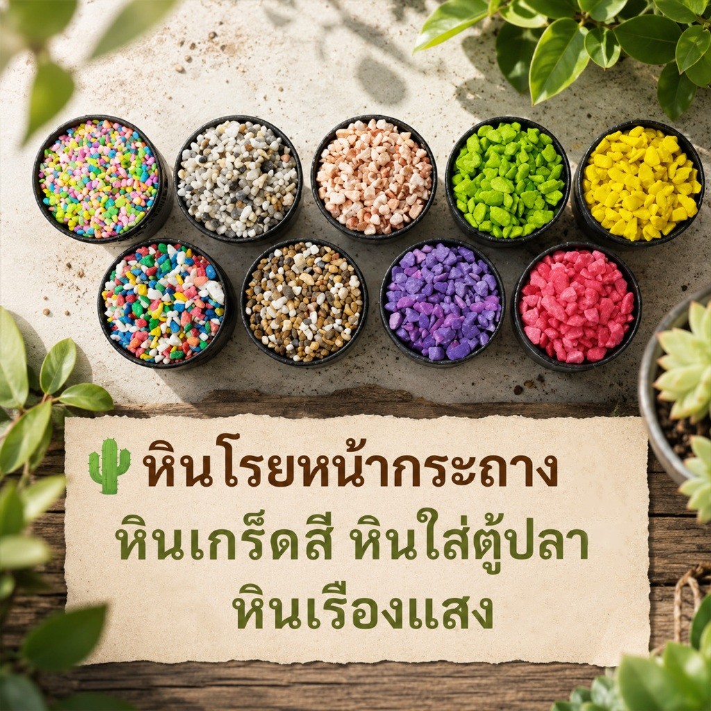 หินโรยหน้ากระถาง หินตกแต่งต้นไม้ หินสี หินกรวด หินเกร็ดสี หินจัดสวน หินใส่ตู้ปลา แคคตัส บอนไซ