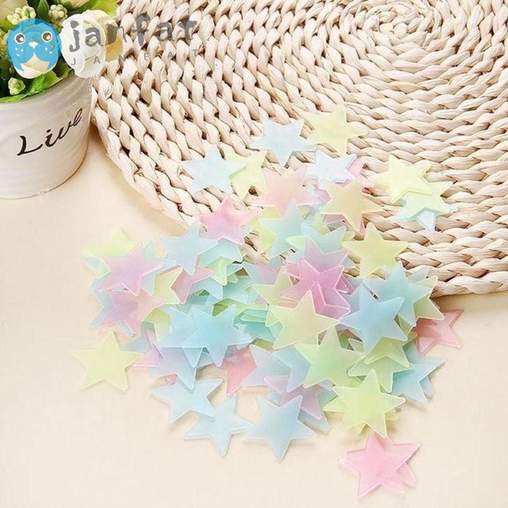 JANFAT 100 ชิ้น/เซ็ต Luminous Decal, Glow In The Dark สีสัน Star Luminous สติ๊กเกอร์ติดผนัง, แฟชั่น DIY เนอสเซอรี่เครื่องประดับเรืองแสง Wall Art Decals เด็กตกแต่งห้องเด็ก