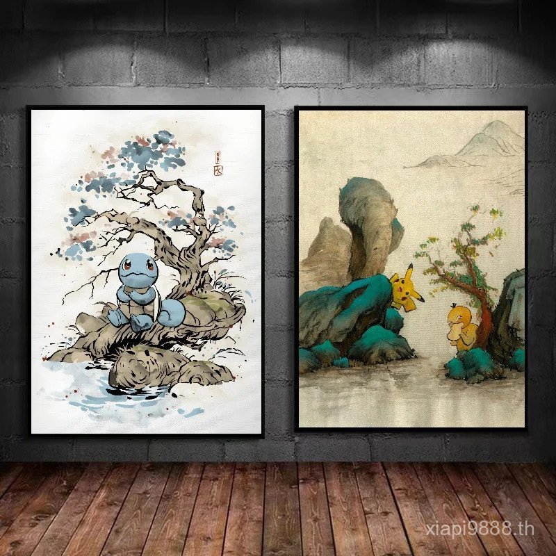 Pokemon การ์ตูนโปสเตอร์ Vintage Pikachu Charizard อะนิเมะ Action Figure ภาพวาดผ้าใบ Wall Art Decor โปสเตอร์เด็กตกแต่ง,ไม่มีกรอบผ้าใบภาพวาดของขวัญ IPF2