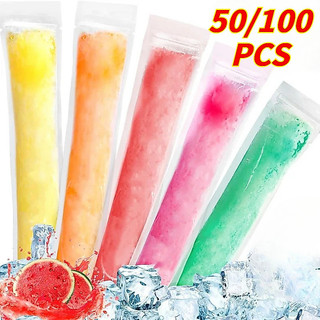 50pcs Disposable Ice Popsicle Bags Self-sealing Bag for DIY Fruit Juice  Ice Cream Pops Sticks Mold