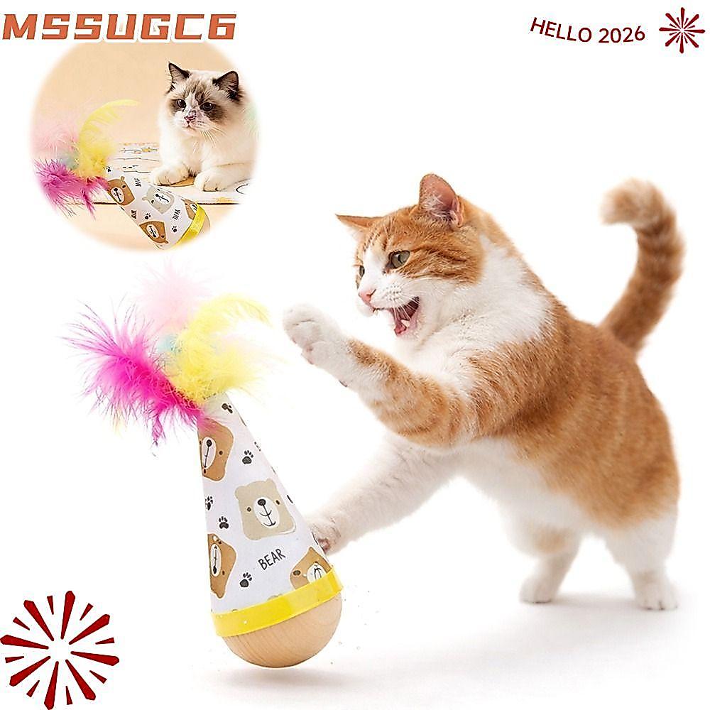 IMSSUG Tumbler ของเล่นแมว, Twisting Wooden Cat Tumbler Wobbler, Bite-proof Scratch-Resistant Feather Cat ของเล่นสําหรับแมว Entertain Theselves