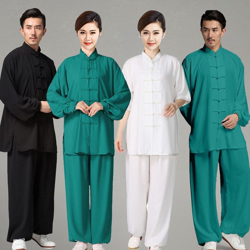 太极服春夏季中老年短袖套装武术服比赛表演晨练打拳练功薄款绿色Tai Chi practice clothes, martial arts clothes, and Tai Chi costumes f