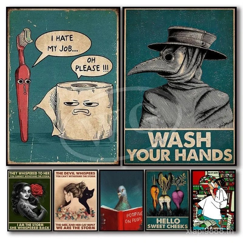 Vintage I Hate My Joobs ตลกแปรงสีฟันกระดาษชําระ HDPoster ความงาม Plague หมอล้างมือของคุณผ้าใบ Wall Art ตกแต่งห้อง,ไม่มีกรอบผ้าใบภาพวาดของขวัญ HJZH