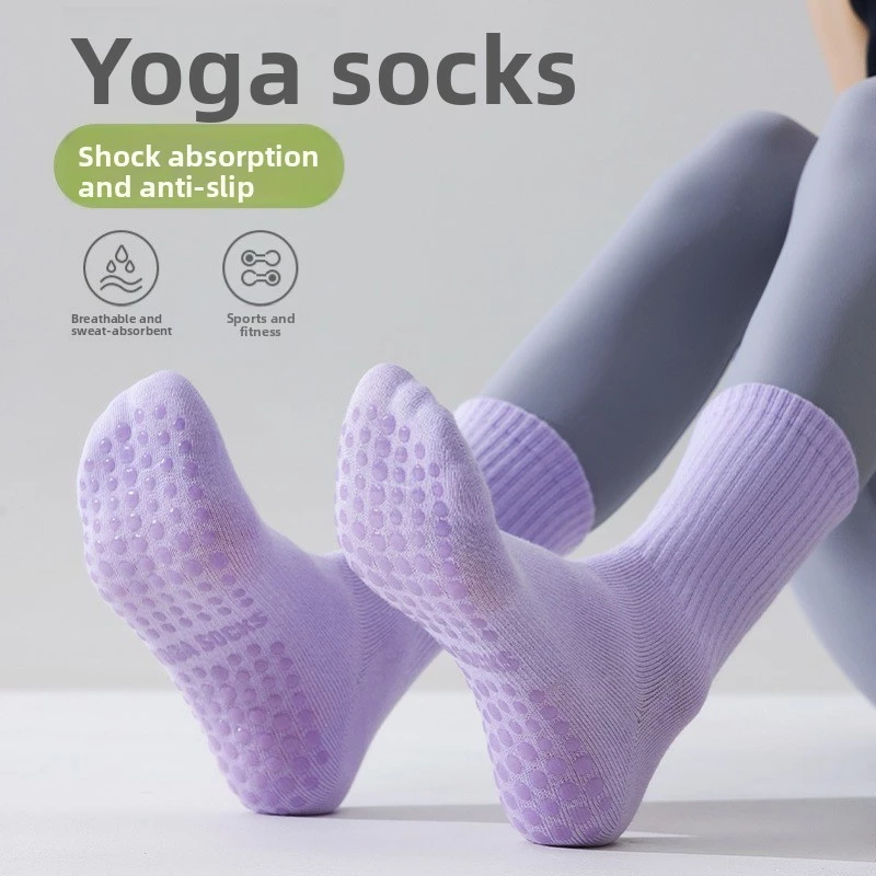 ถุงเท้าโยคะผู้หญิง Anti-slip ดูดซับเหงื่อกลางหลอดถุงเท้ากีฬา Four Seasons Universal Fitness ถุงเท้าพิลาทิส All-in