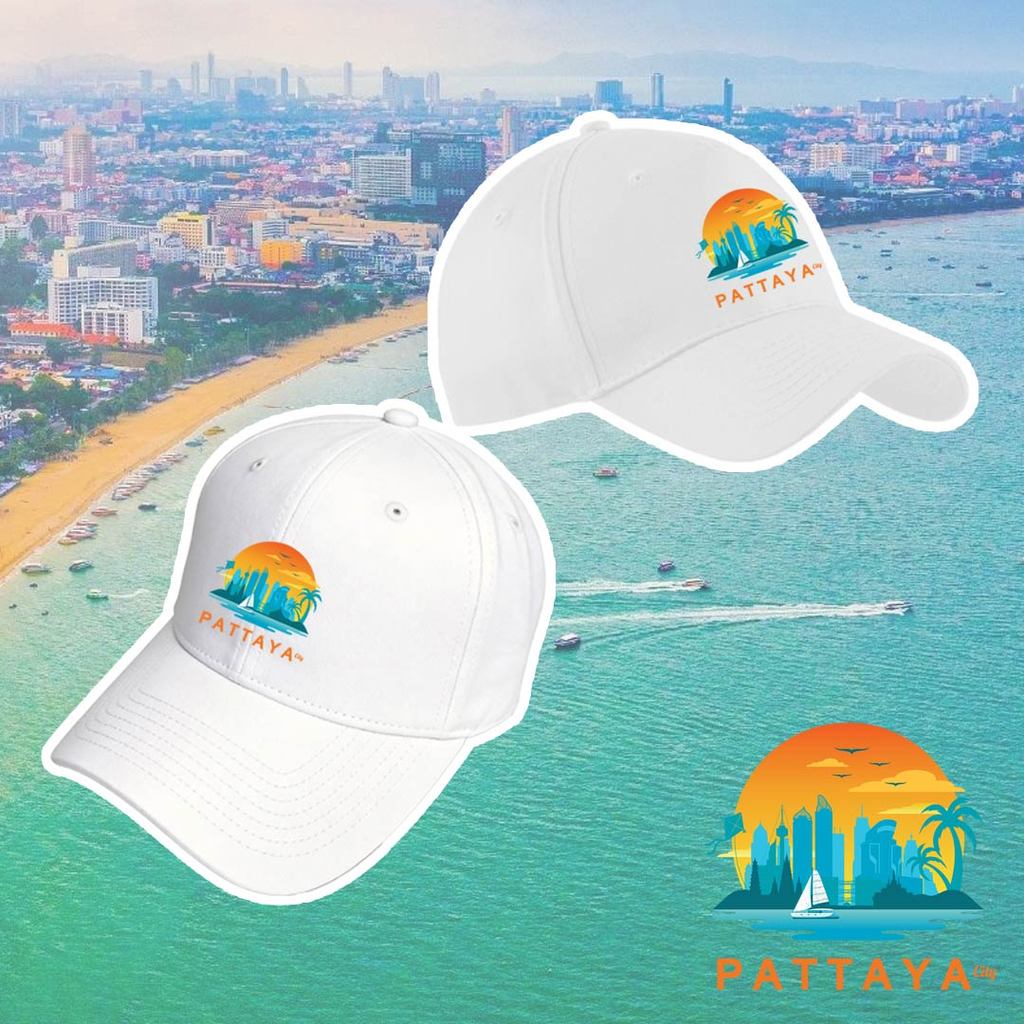 หมวกแก๊ปดีไซน์ "Thailand Travel Mart Pattaya" เหมาะสำหรับกันแดดและสามารถปรับแต่งดีไซน์ได้ รองรับขนาดศีรษะ 54–60 ซม.