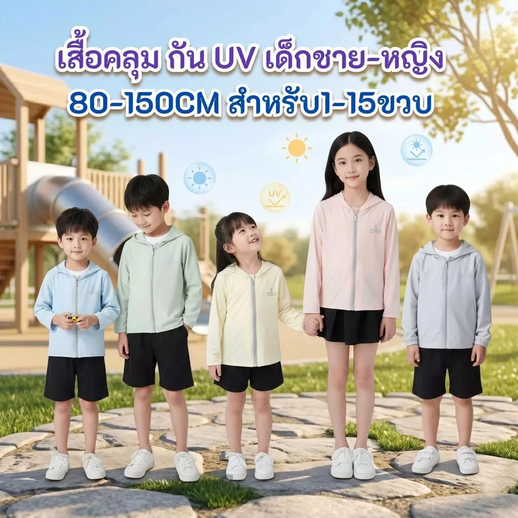 MooDeng Baby เสื้อคลุมกันแดดเด็ก ชาย หญิง เสื้อแจ็กเก็ตกัน UV สำหรับเด็ก 1ขวบ-15ขวบ ตัวเลือก5สี ไซต์80-150CM