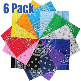6 Pack Large Bandana Novelty Fashion Bohemian Print Paisley Cowboy Bandana Party Favor Scarf Headband Handkerchiefs