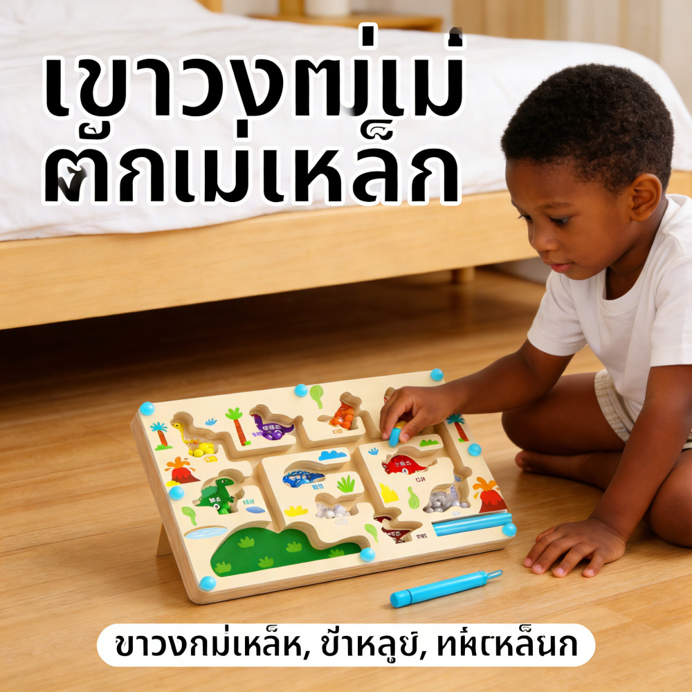 เรียนรู้สีผ่านเกม แยกสีลูกปัดแม่เหล็ก ของเล่นไม้ มีปากกาแม่เหล็ก ของเล่นเด็ก เกมกระดานเขาวงกตแม่เหล็ก